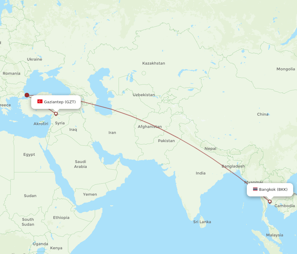 BKK-GZT flight routes
