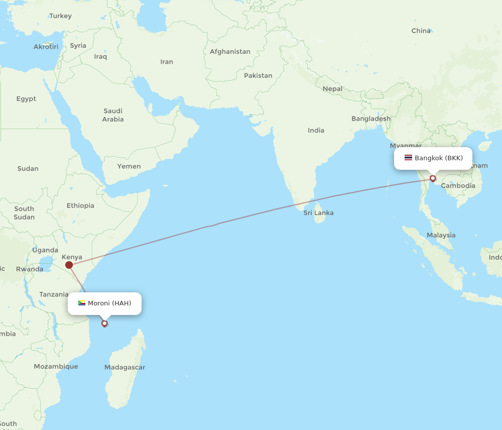 BKK to HAH flights and routes map