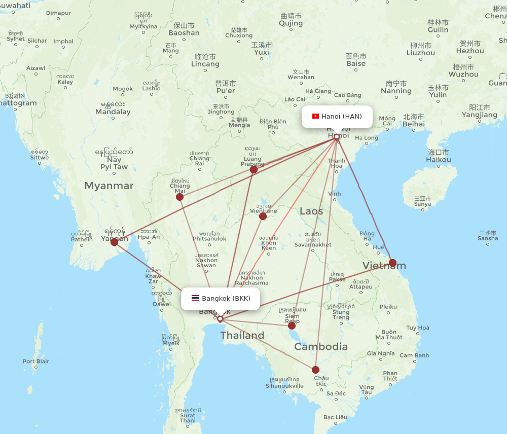 BKK to HAN flights and routes map