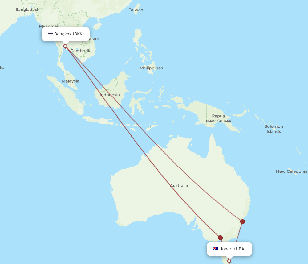 BKK-HBA flight routes
