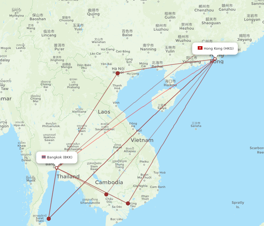 BKK to HKG flights and routes map