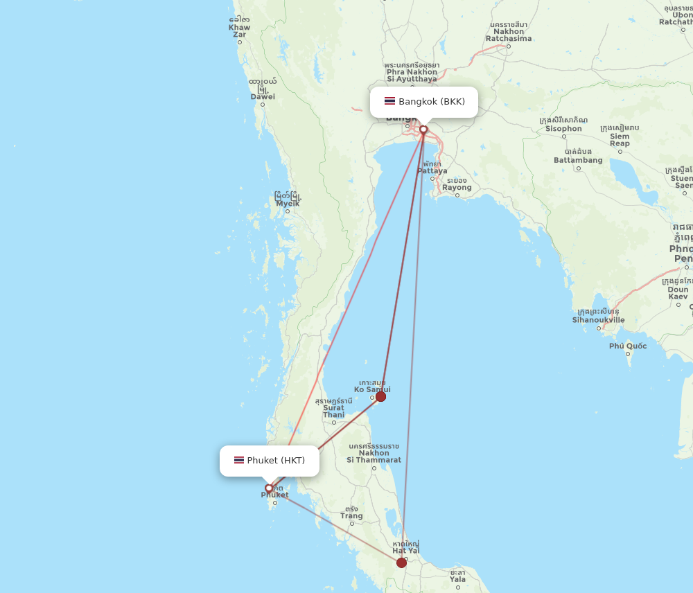 BKK to HKT flights and routes map
