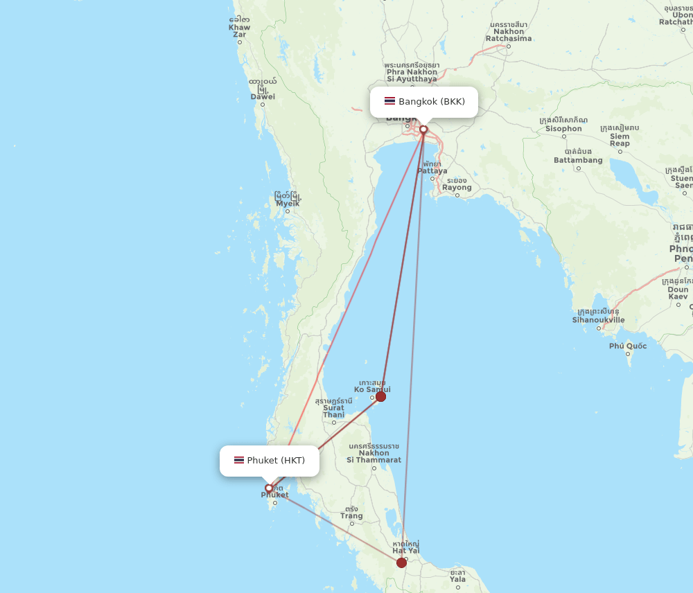 BKK to HKT flights and routes map