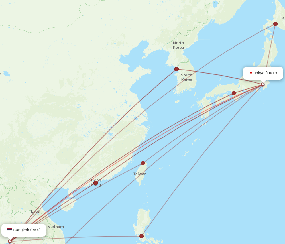 BKK to HND flights and routes map