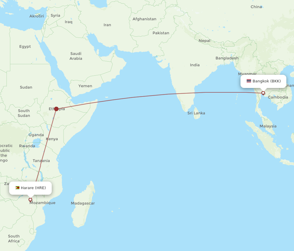BKK-HRE flight routes