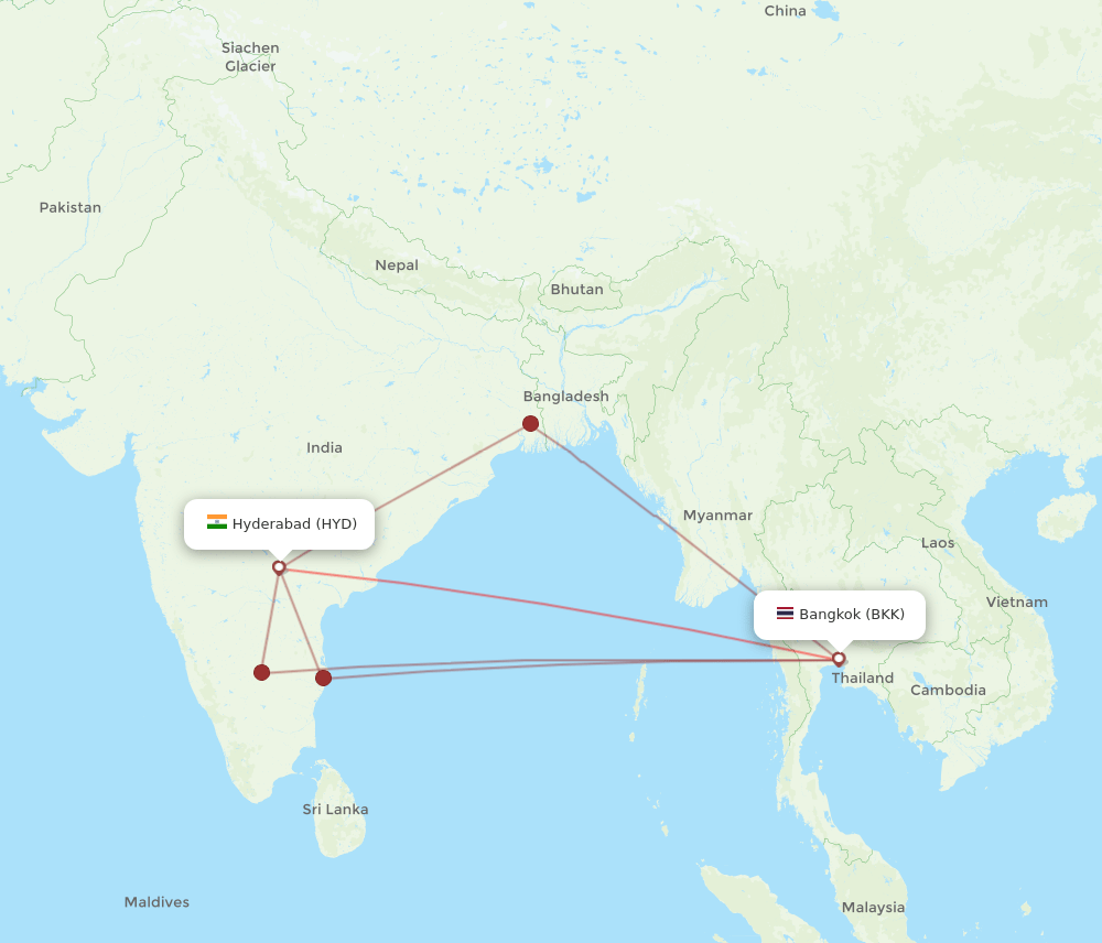 BKK-HYD flight routes