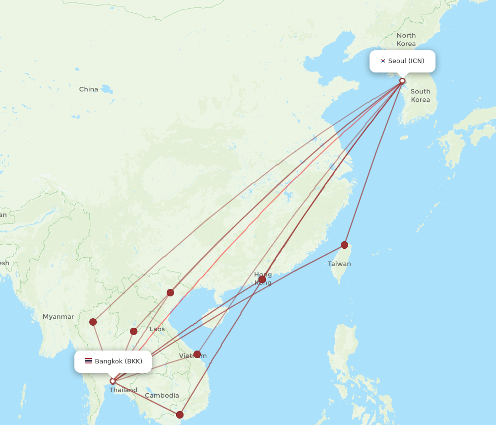 BKK to ICN flights and routes map
