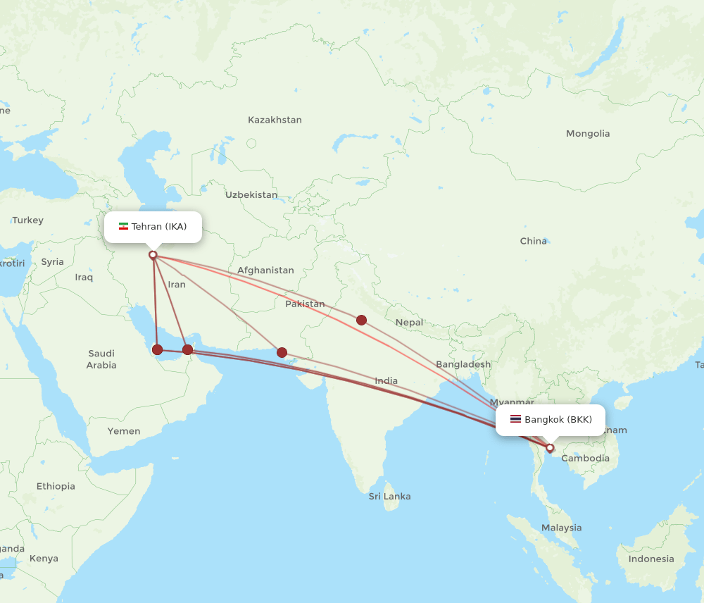 BKK-IKA flight routes