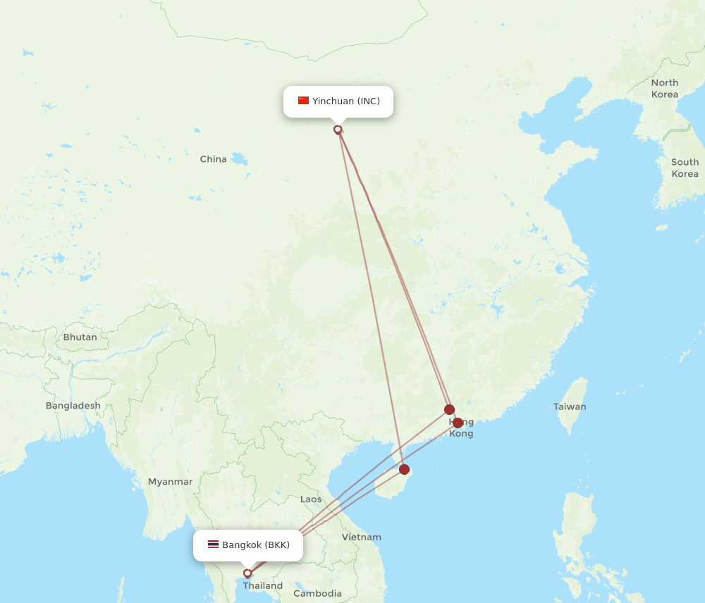 BKK to INC flights and routes map