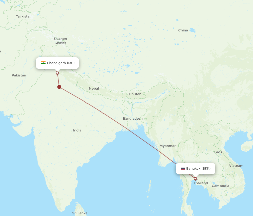 BKK-IXC flight routes