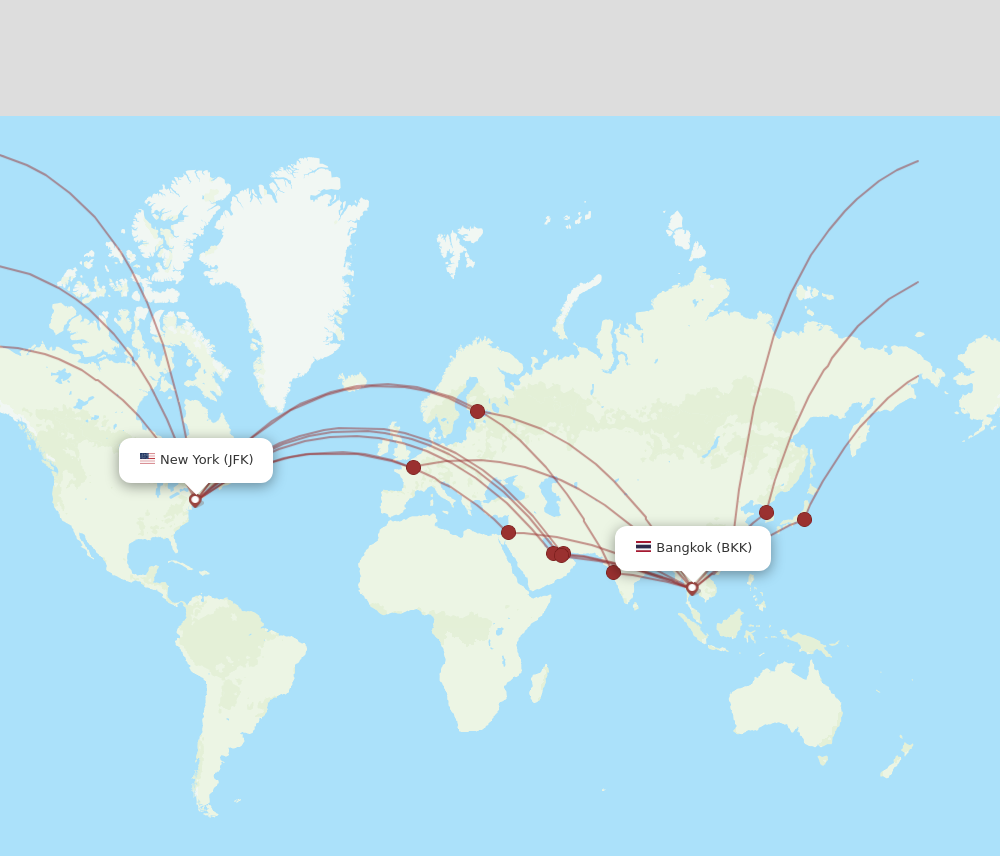 BKK to JFK flights and routes map