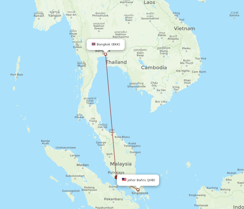 BKK to JHB flights and routes map