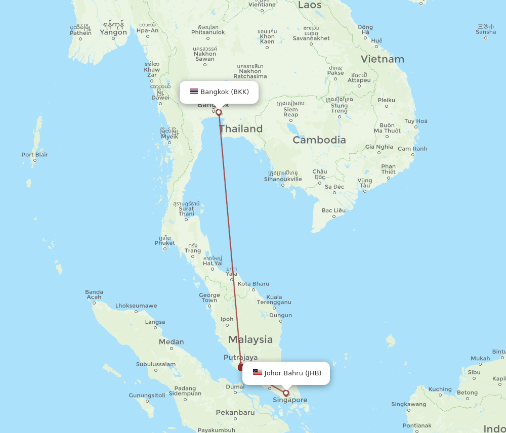 BKK-JHB flight routes