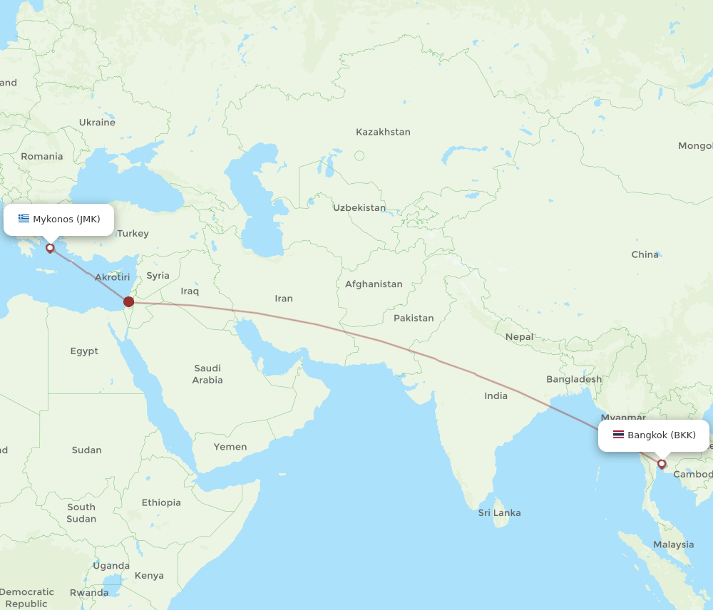 BKK-JMK flight routes