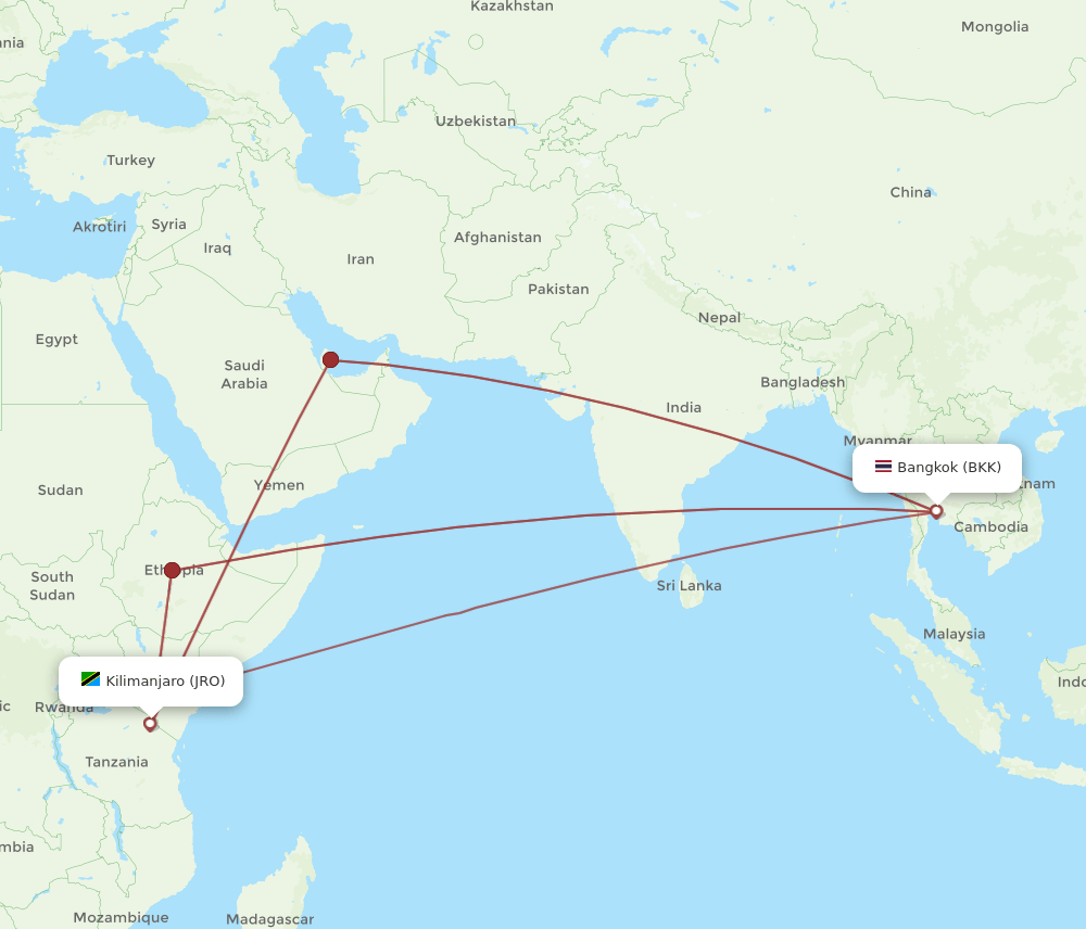 BKK-JRO flight routes
