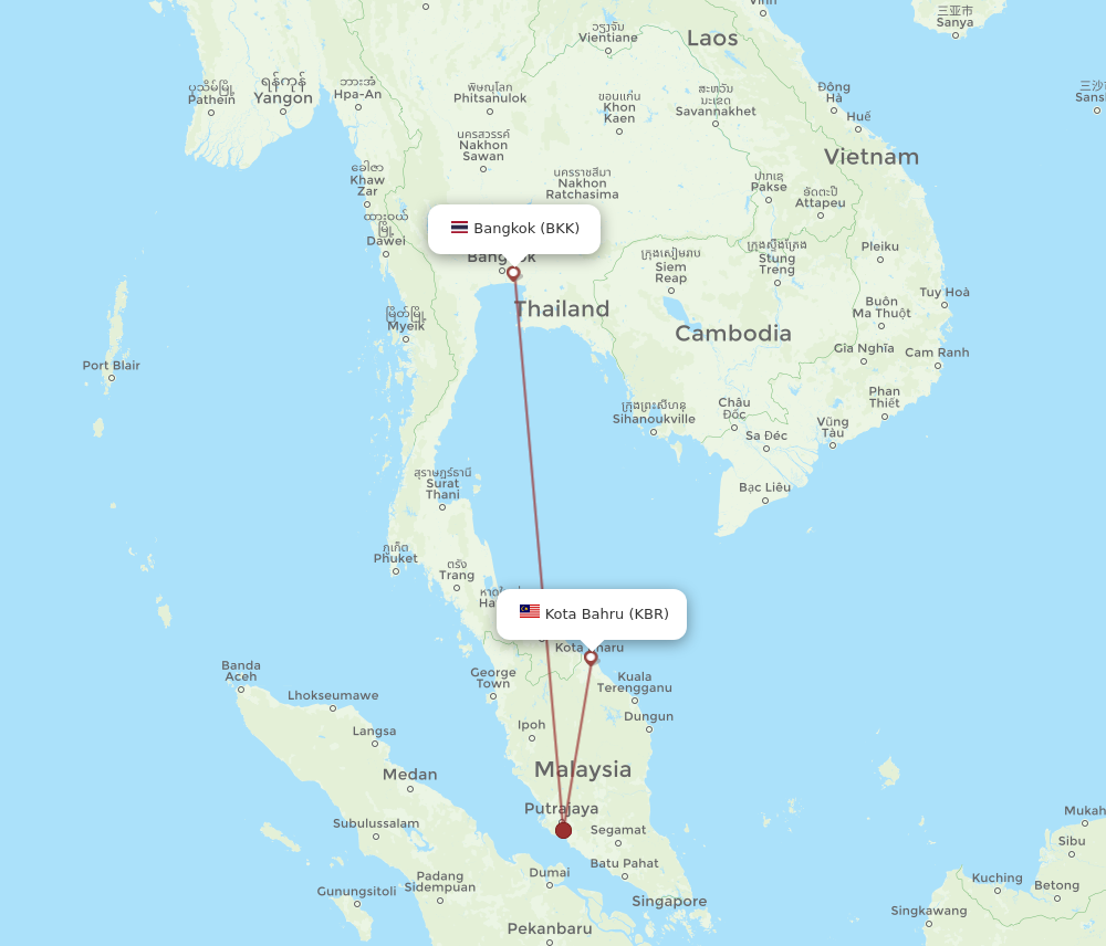BKK to KBR flights and routes map