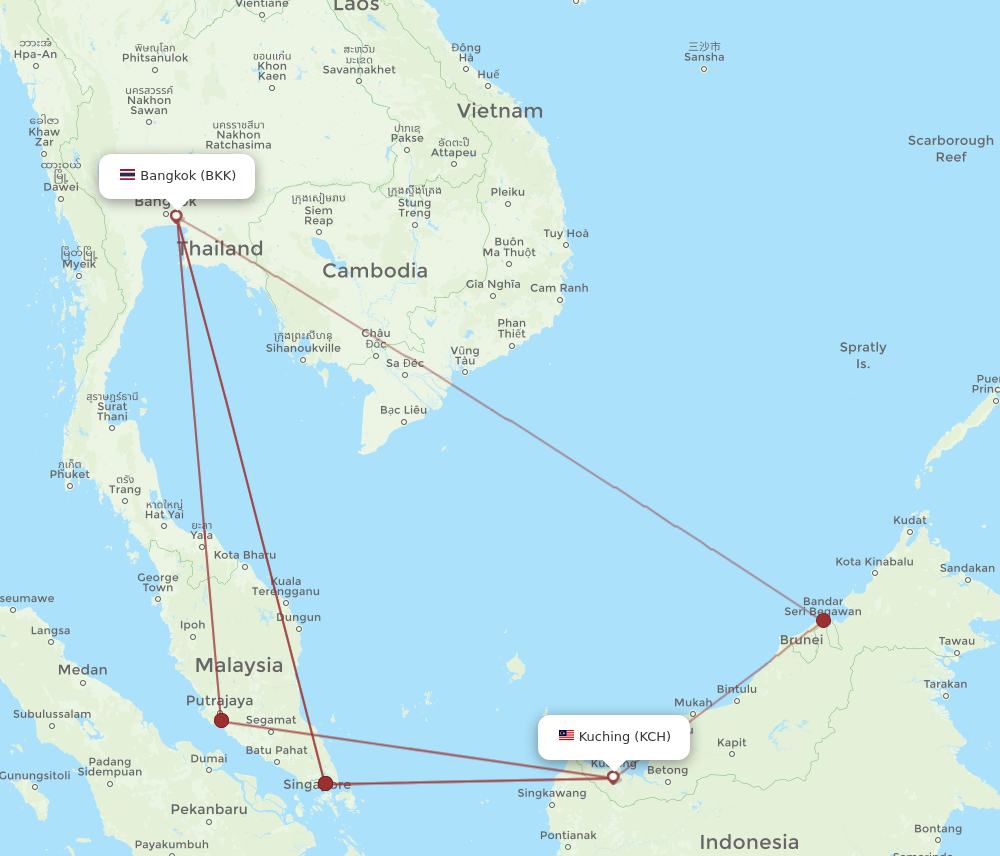 BKK to KCH flights and routes map