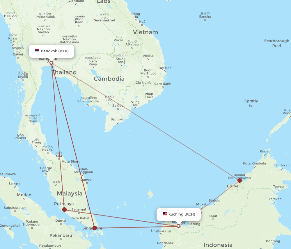 BKK-KCH flight routes