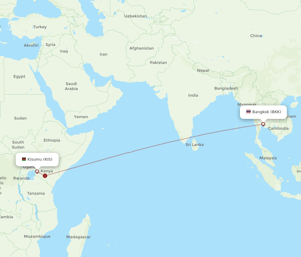 BKK-KIS flight routes