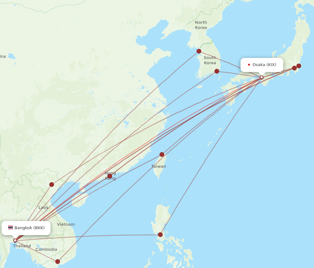 BKK to KIX flights and routes map