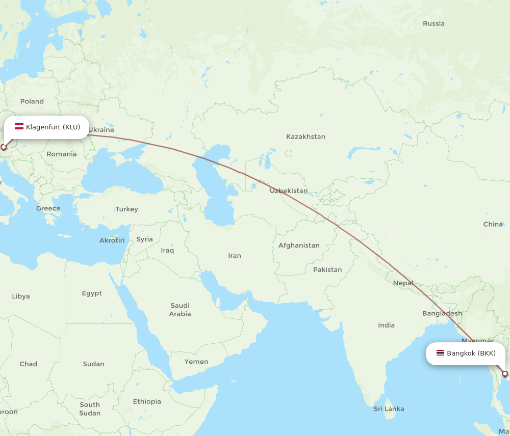 BKK to KLU flights and routes map