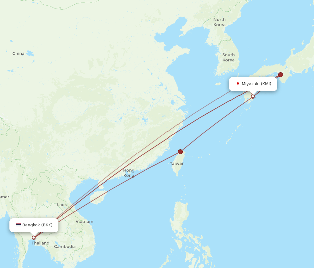 BKK to KMI flights and routes map