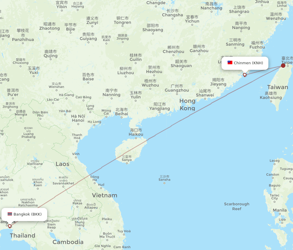 BKK to KNH flights and routes map