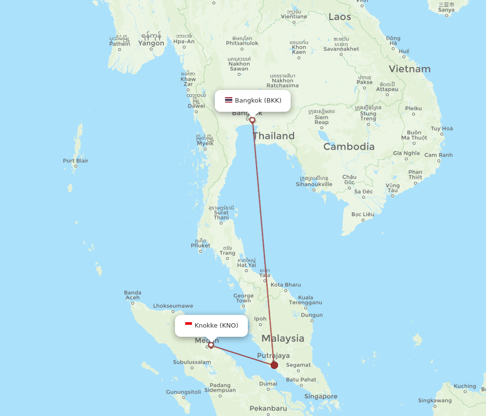 BKK to KNO flights and routes map