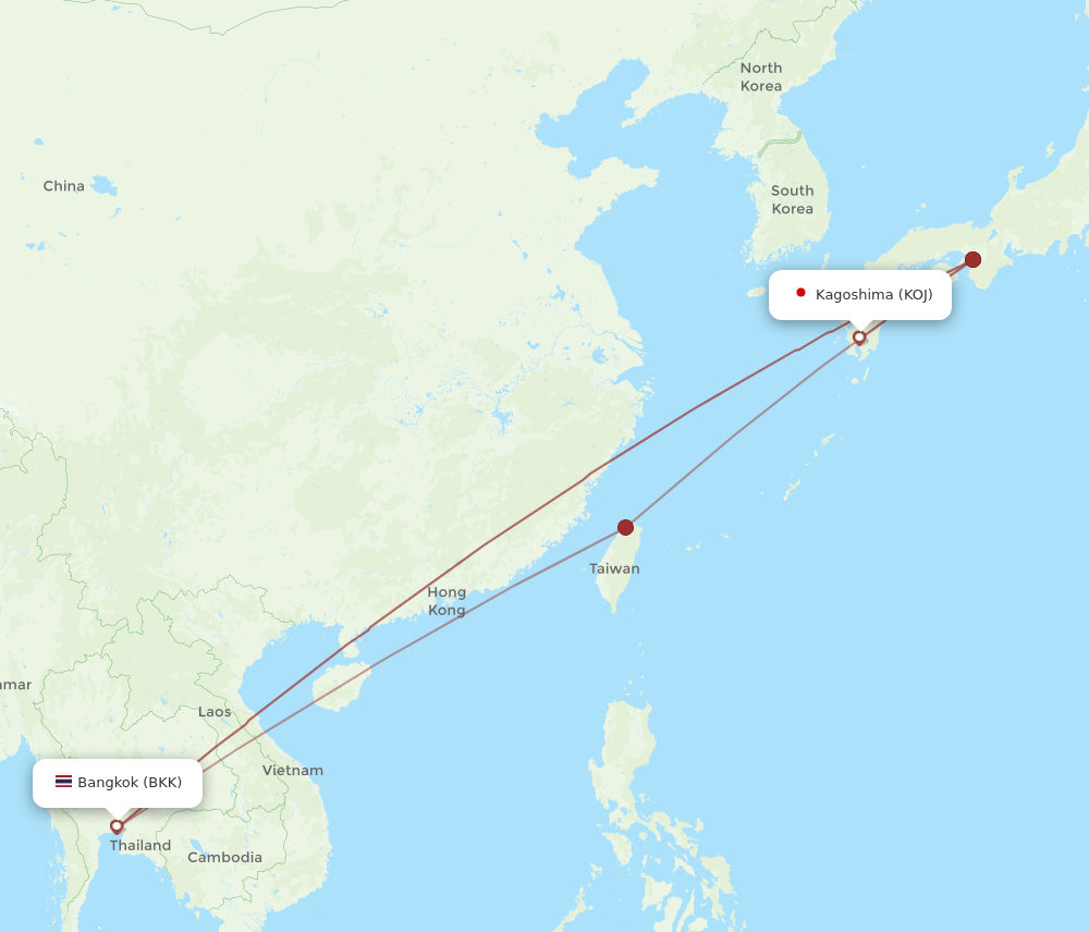 BKK to KOJ flights and routes map