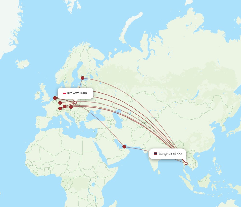 BKK-KRK flight routes