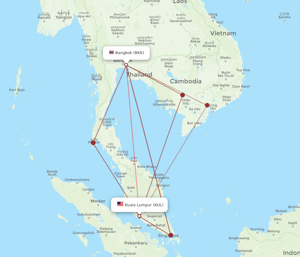 BKK to KUL flights and routes map