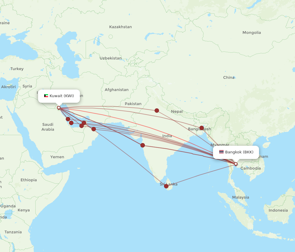 BKK to KWI flights and routes map