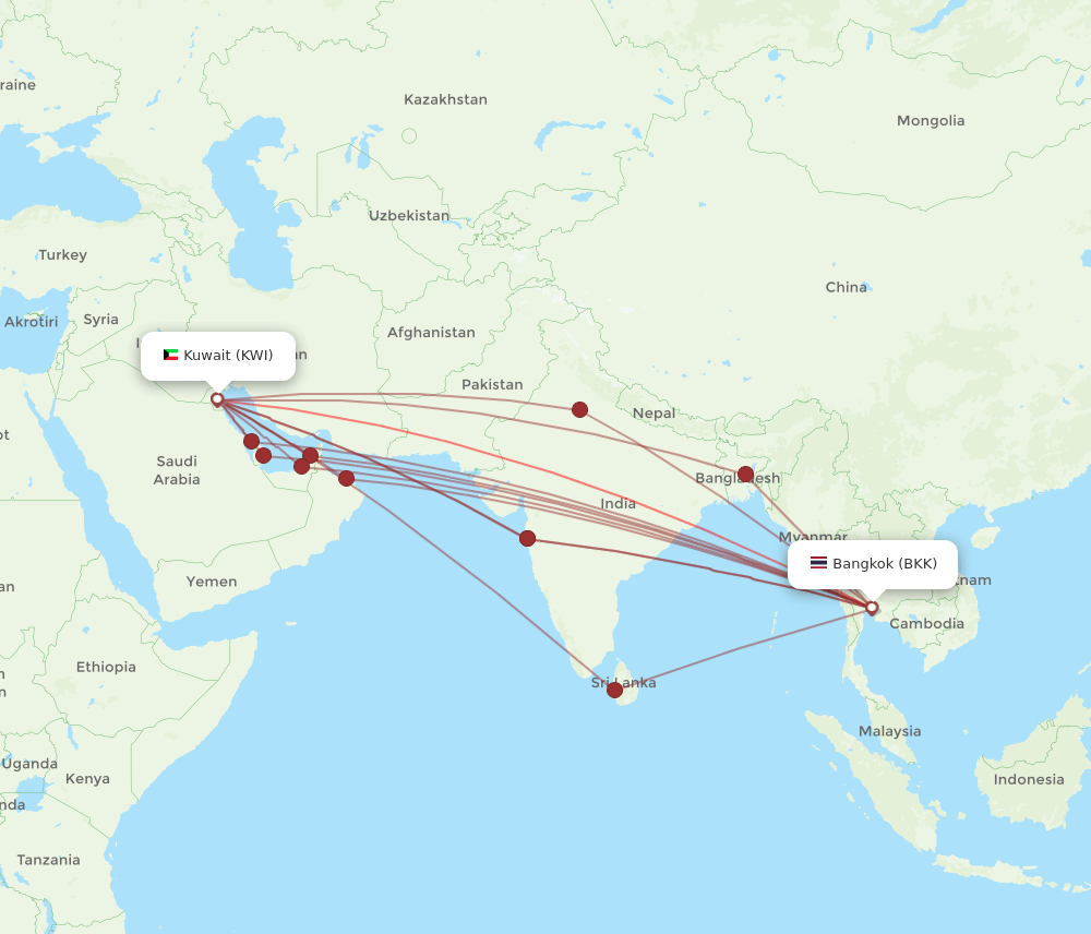 BKK-KWI flight routes