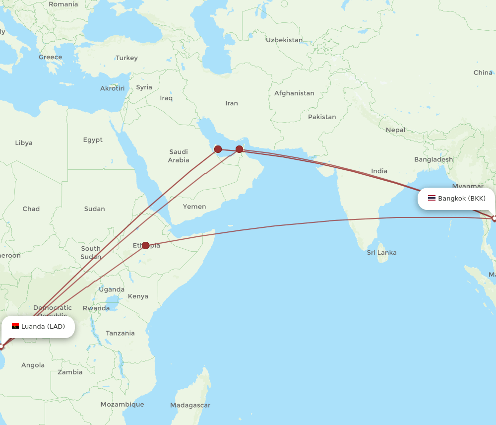 BKK-LAD flight routes