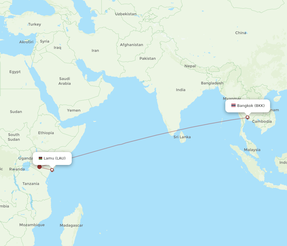 BKK-LAU flight routes