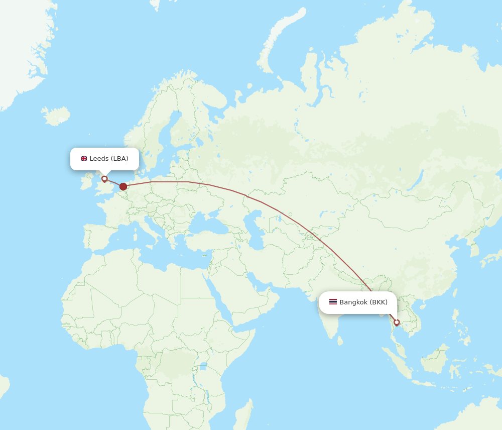 BKK to LBA flights and routes map