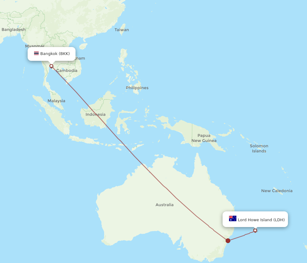 BKK-LDH flight routes