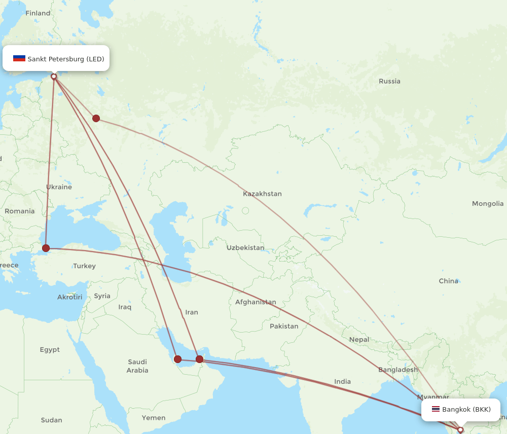 BKK-LED flight routes