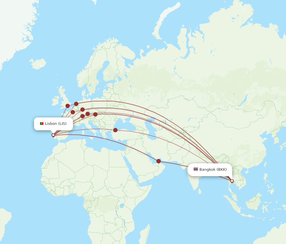 BKK to LIS flights and routes map