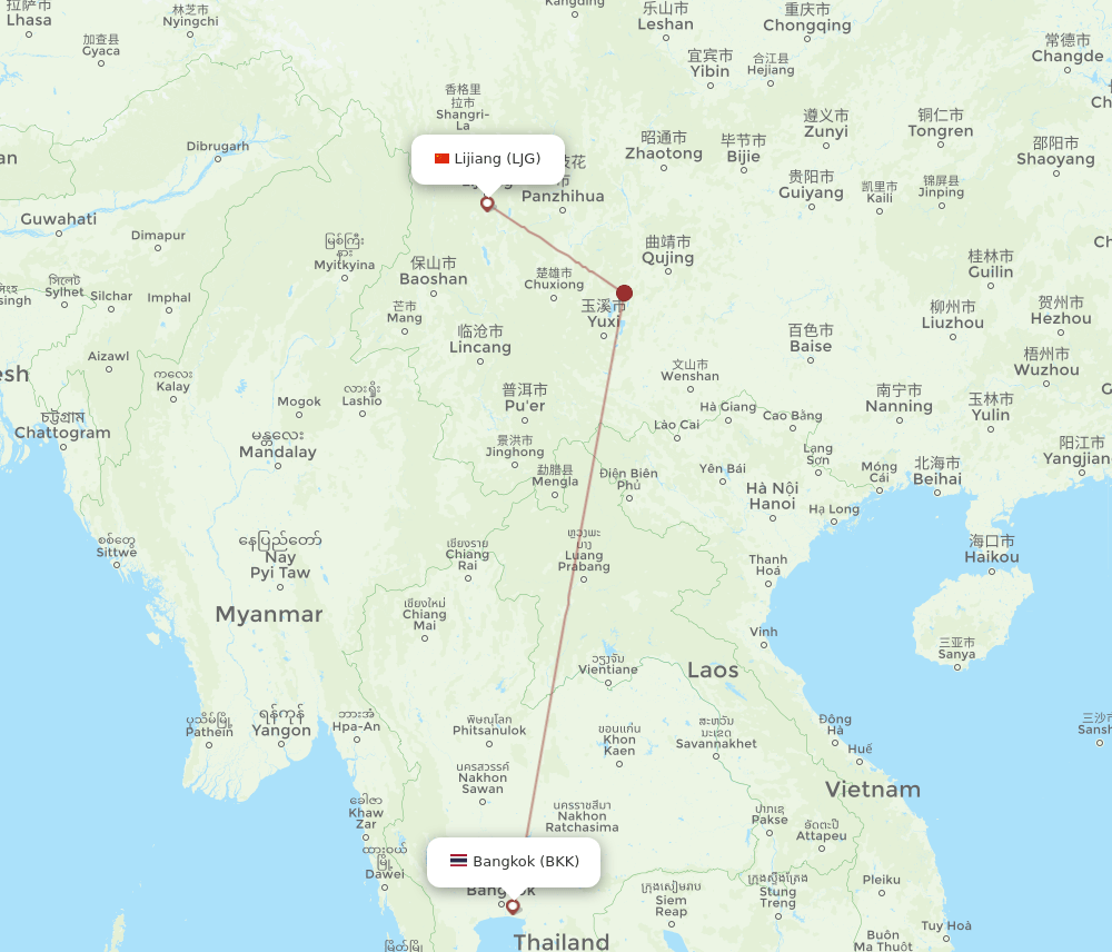 BKK-LJG flight routes