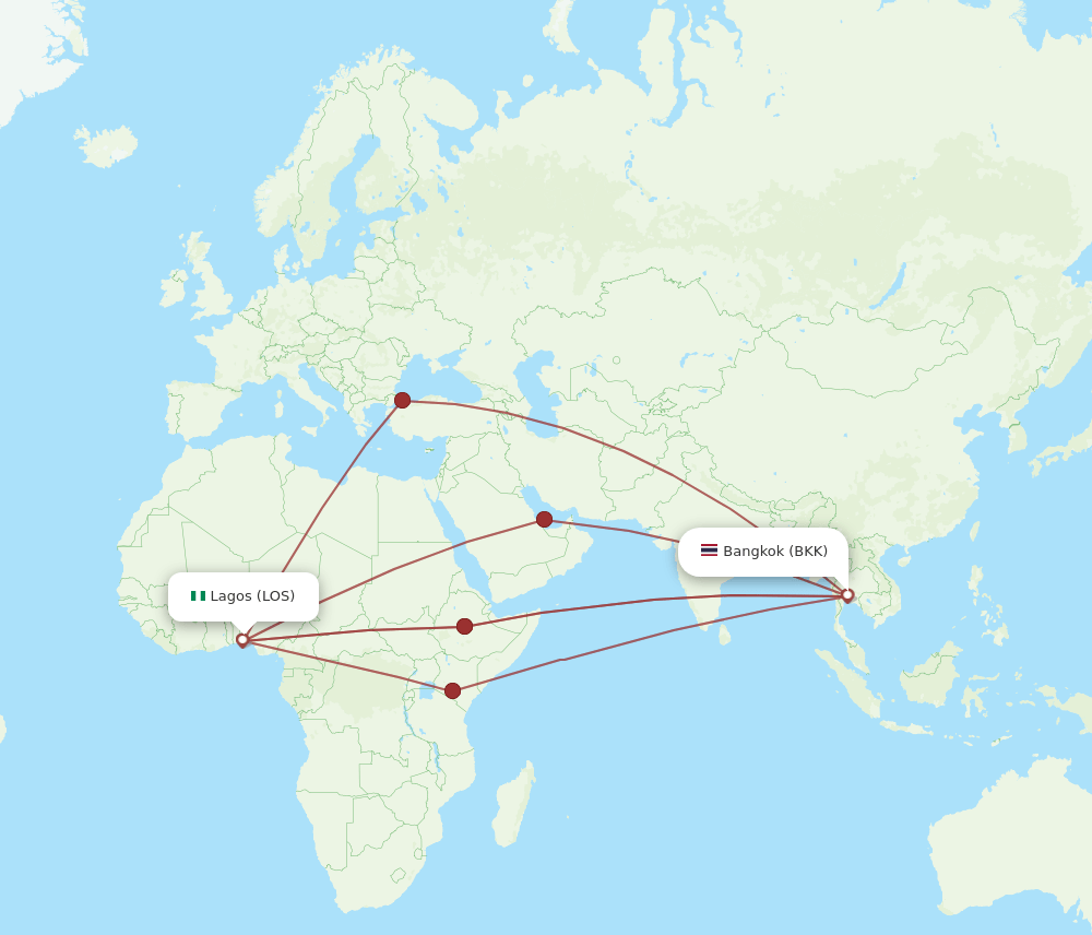 BKK-LOS flight routes