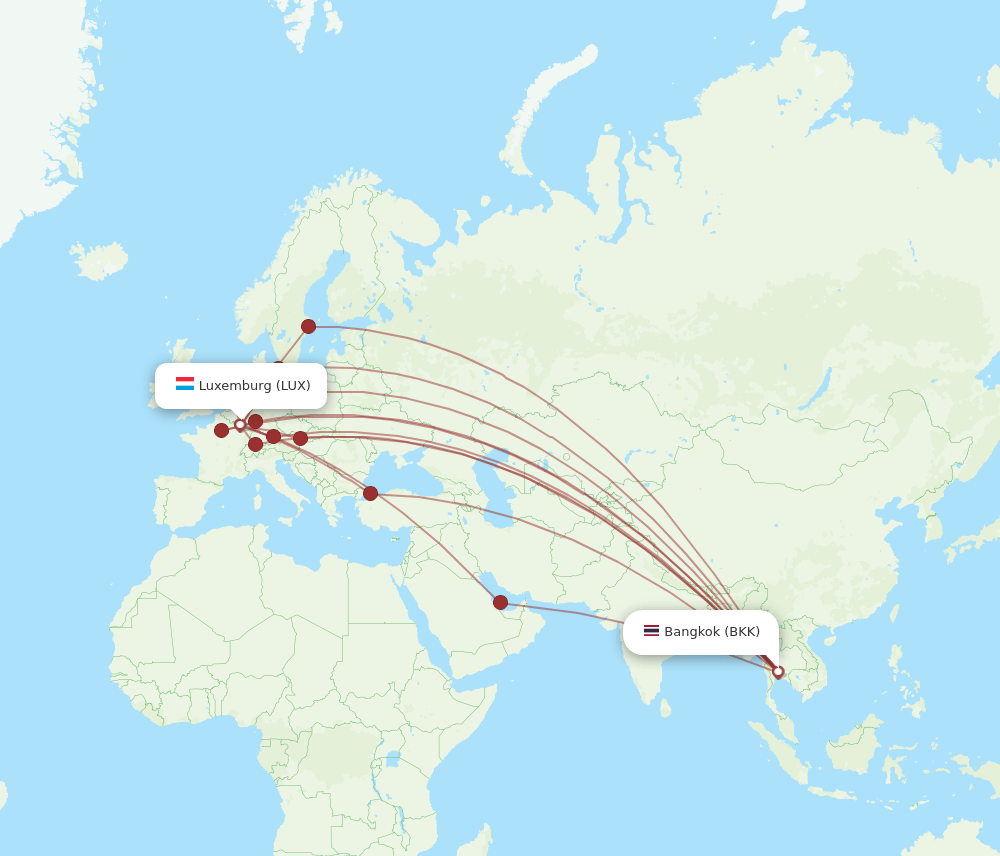 BKK to LUX flights and routes map