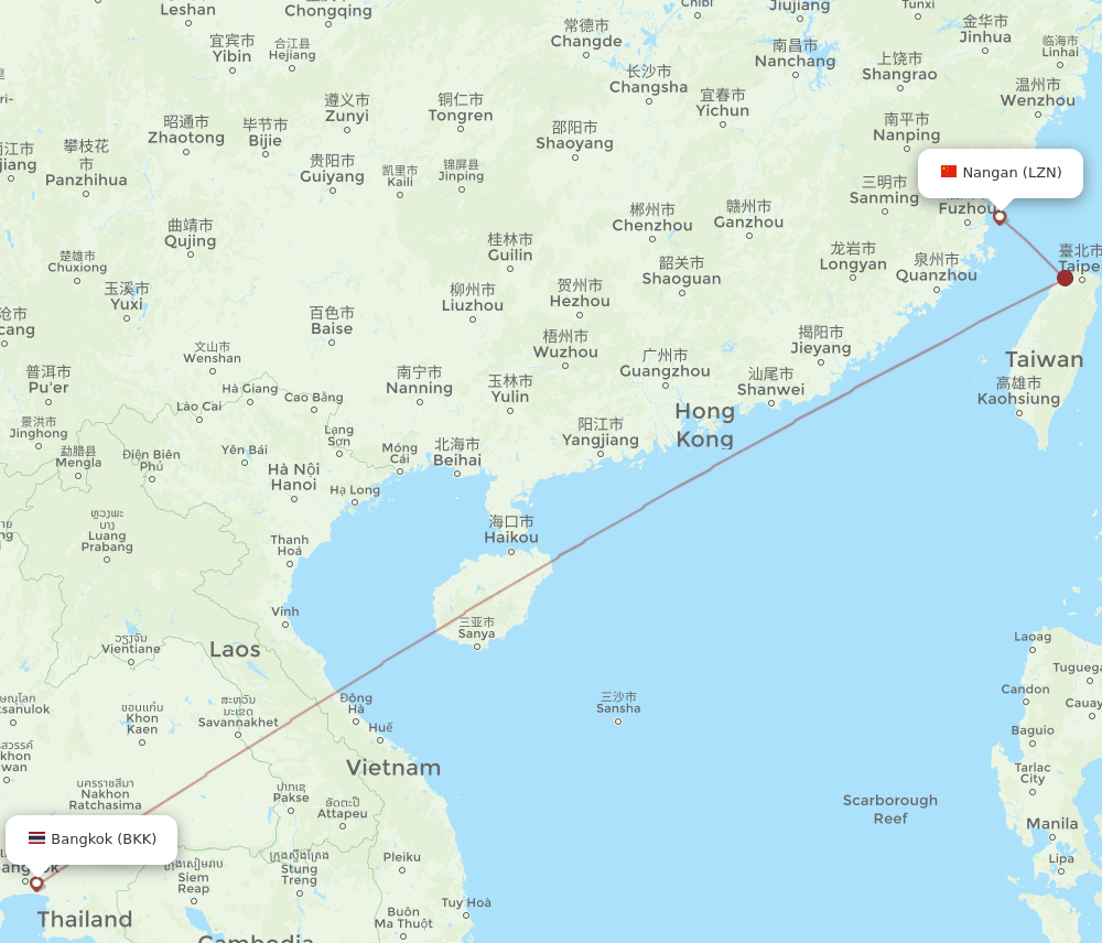 BKK to LZN flights and routes map