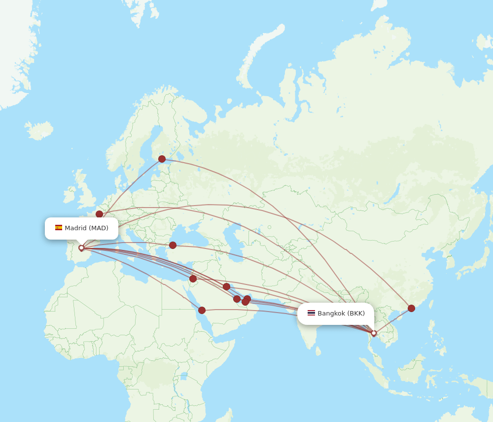 BKK-MAD flight routes