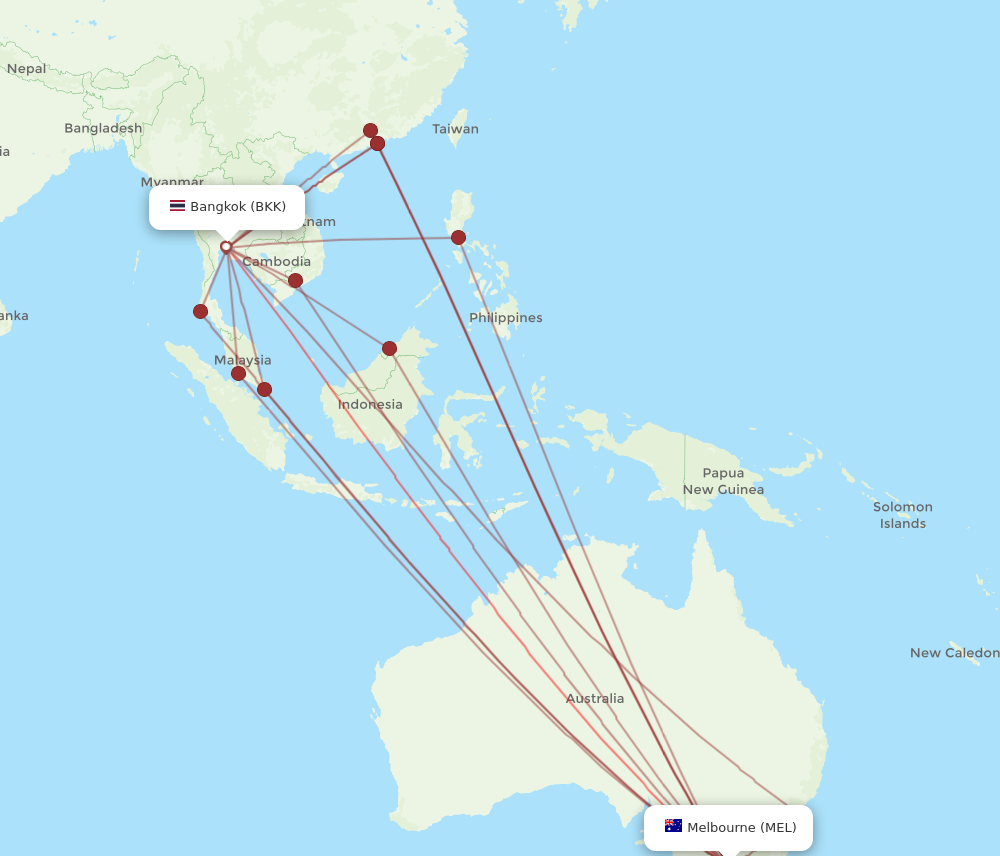 BKK to MEL flights and routes map