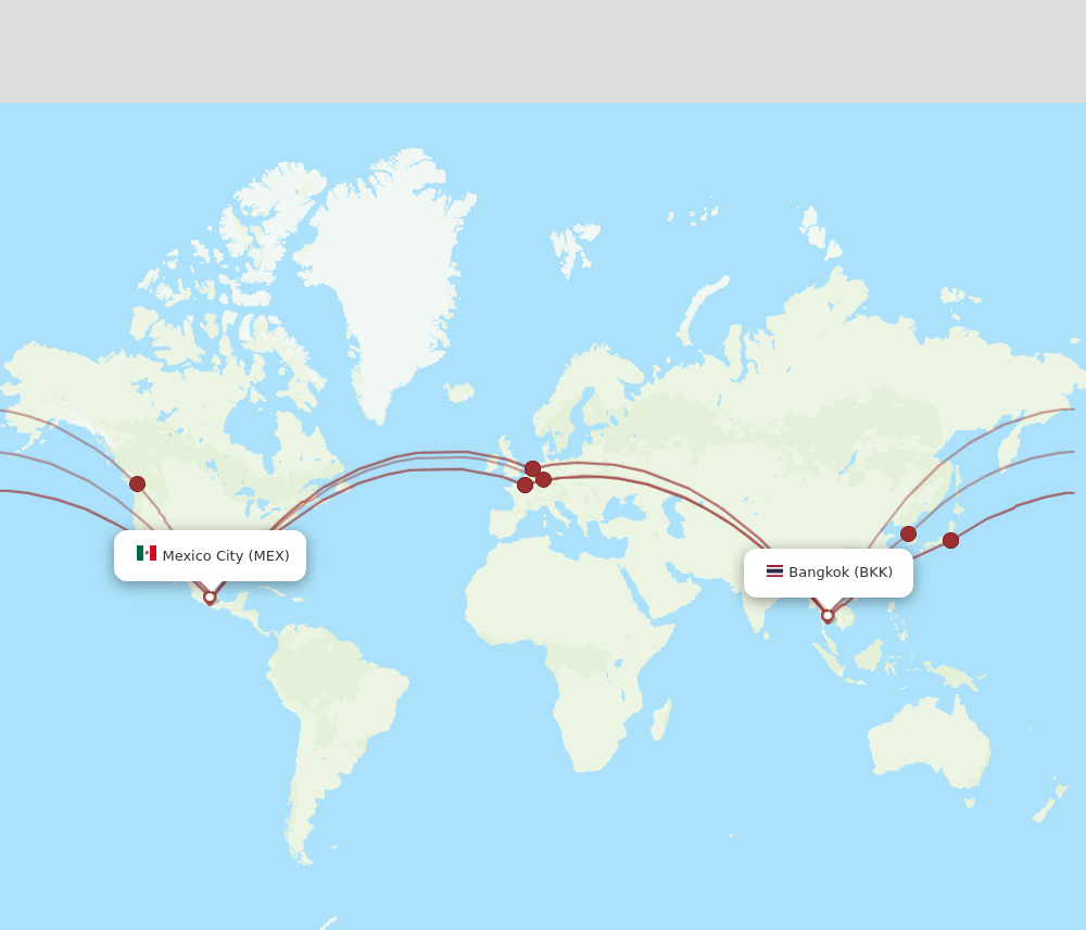 BKK to MEX flights and routes map