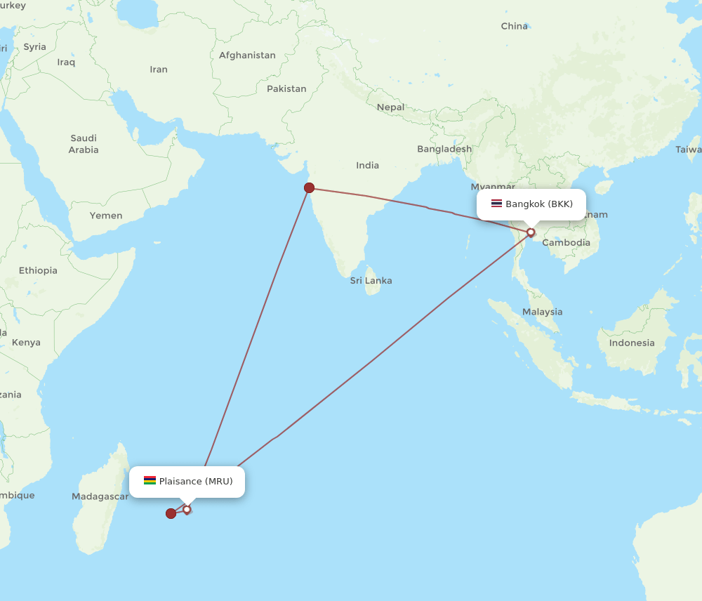 BKK-MRU flight routes