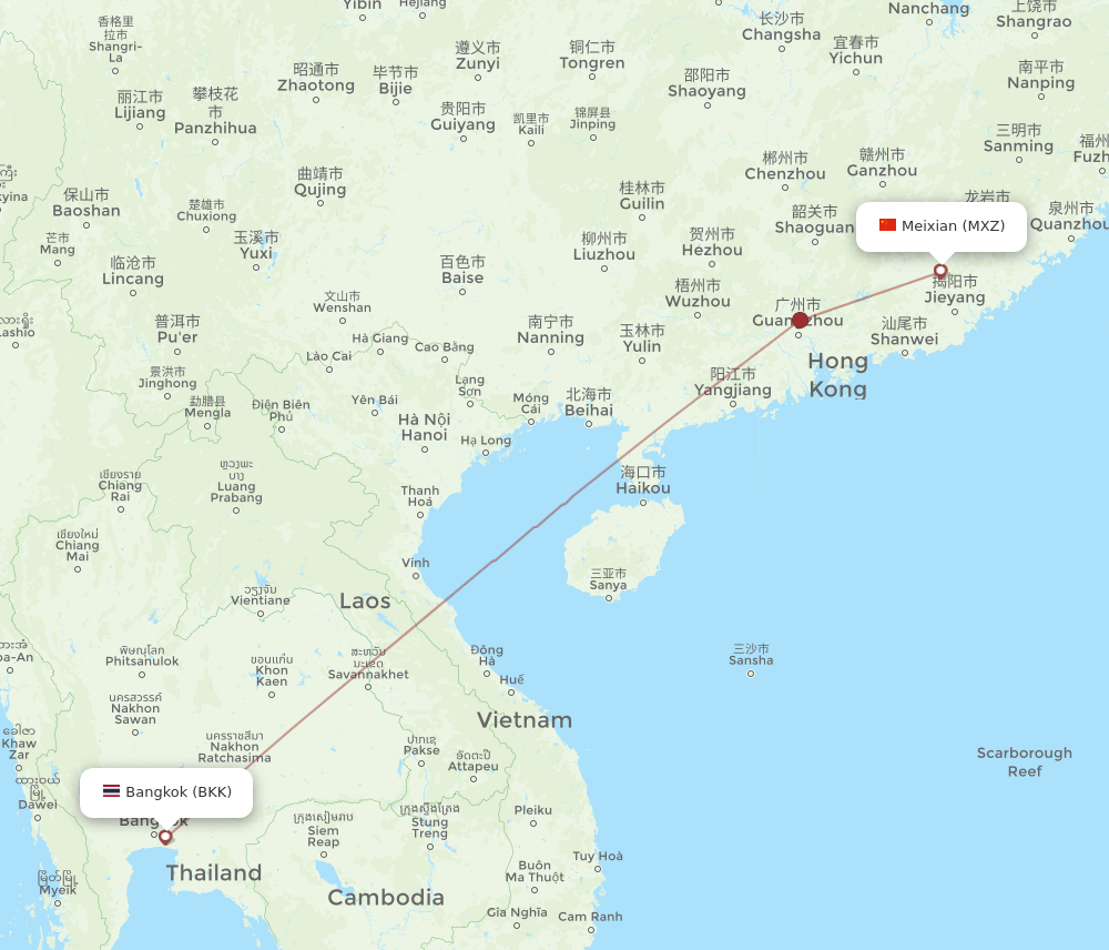 BKK-MXZ flight routes