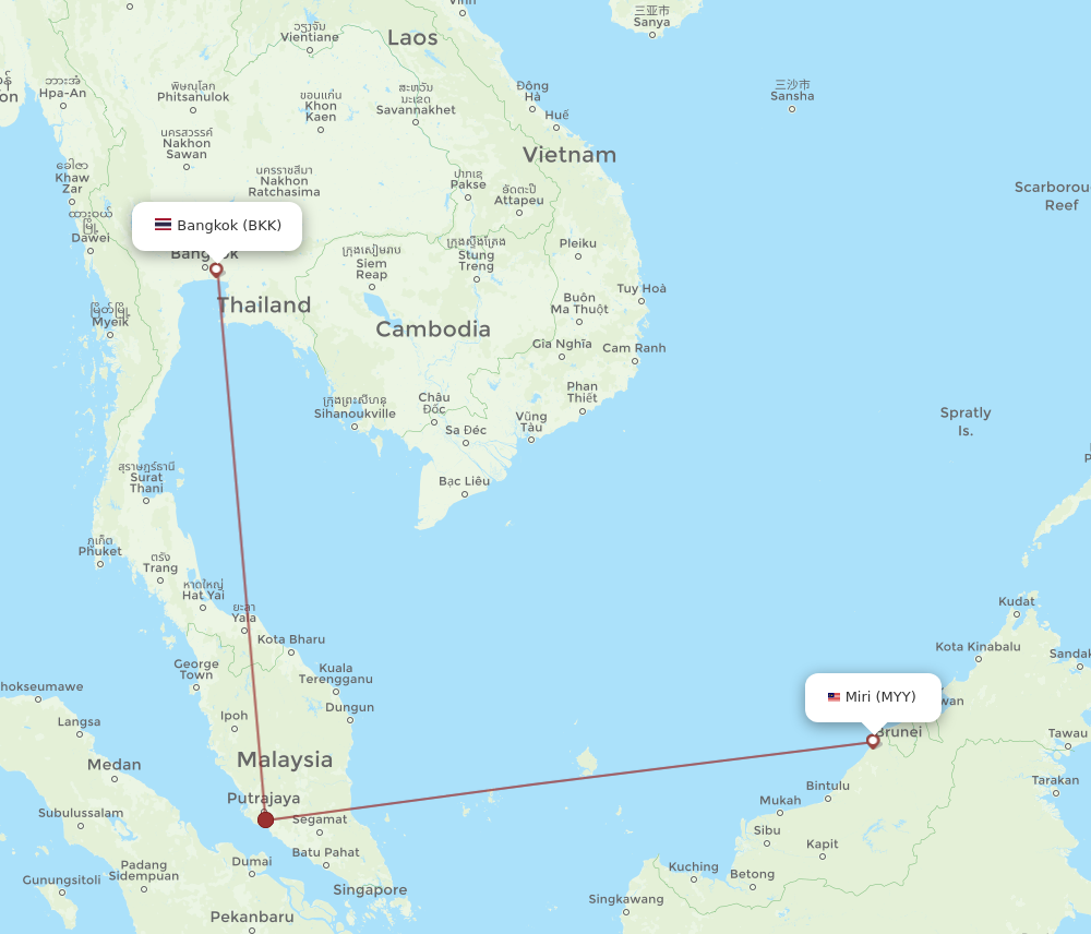 BKK to MYY flights and routes map