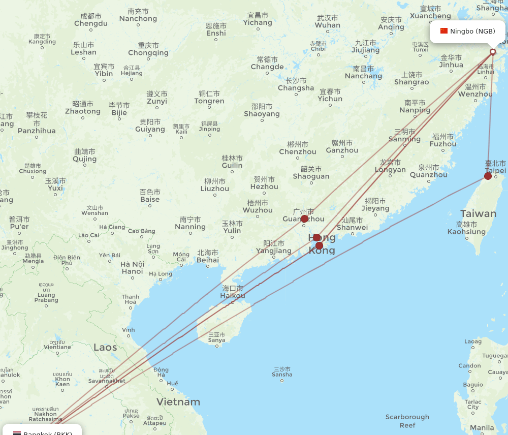 BKK to NGB flights and routes map